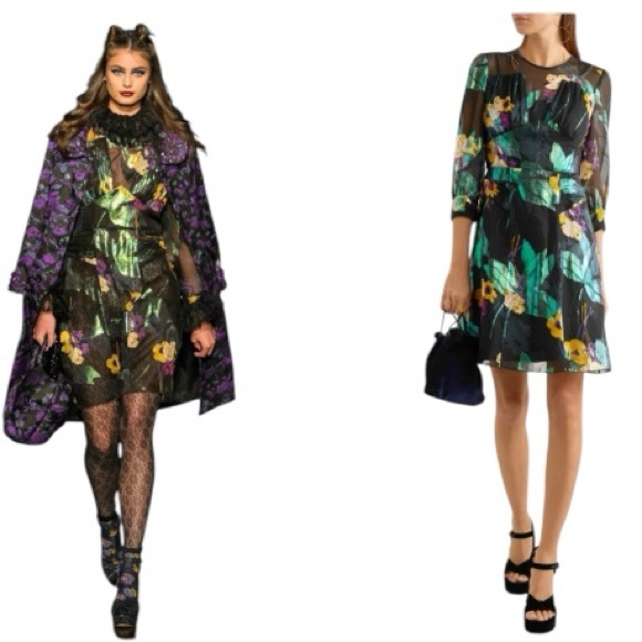 ANNA SUI Black Silk Shift Floral Print Mini Dress 2 - Picture 2 of 5